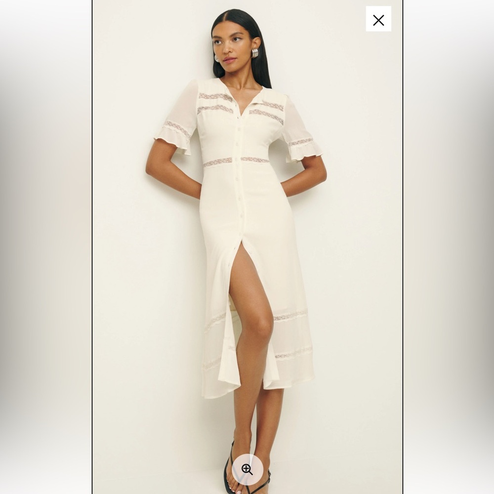 Reformation Cream Midi Dress with Lace Insets